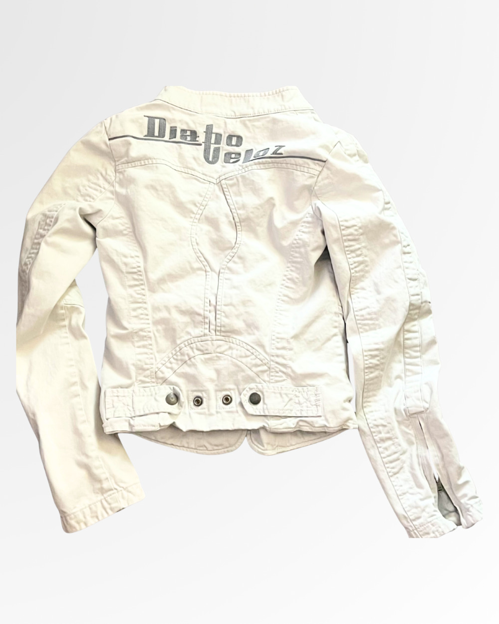 Diesel Diabo Veloz White Cotton Biker Moto Jacket